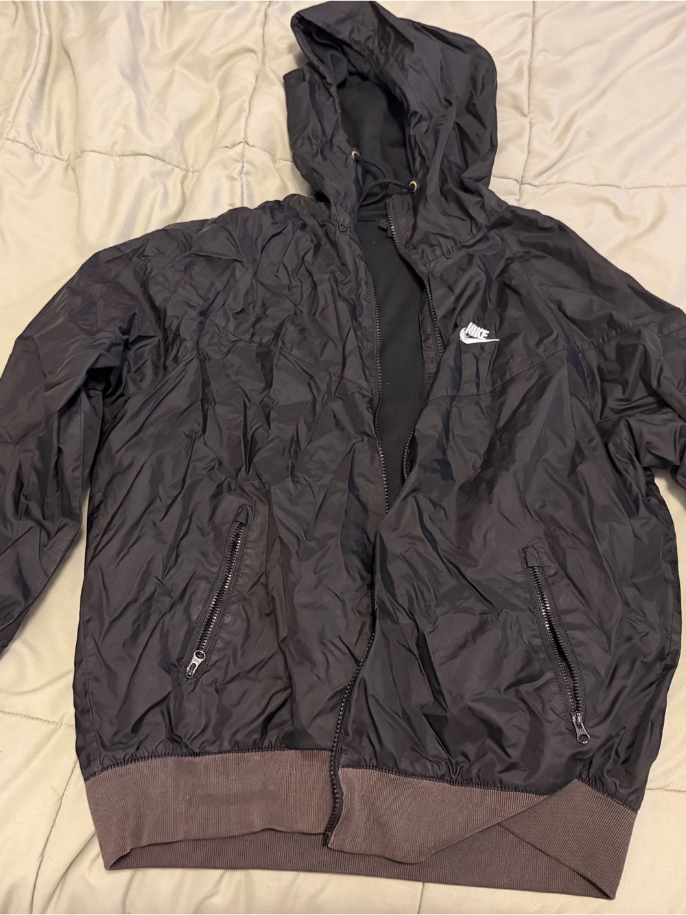 Nike Black Hooded Lightweight Jacket with White Logo